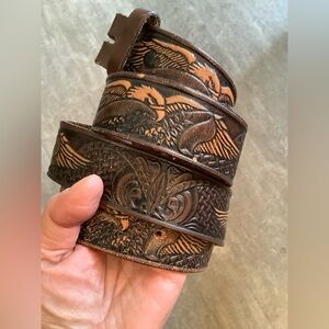 Tooled Leather Belt Eagle Design,
